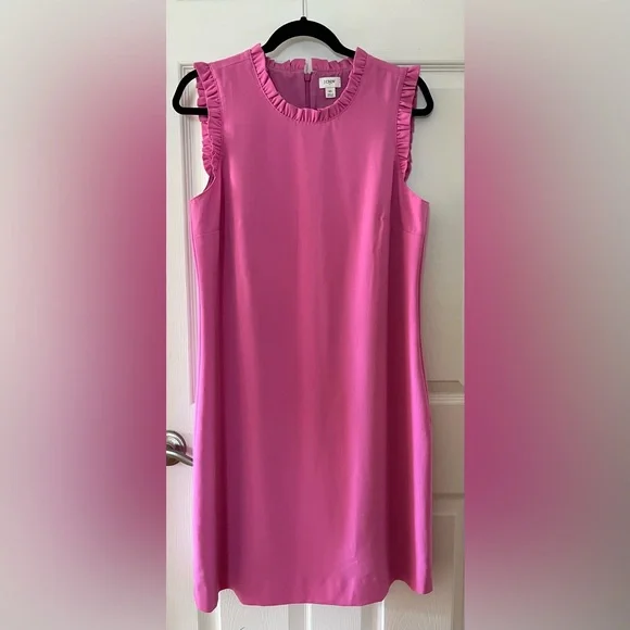 J. Crew Vibrant Pink Ruffle Neck Sleevless Dress Size 10 - Picture 1 of 3
